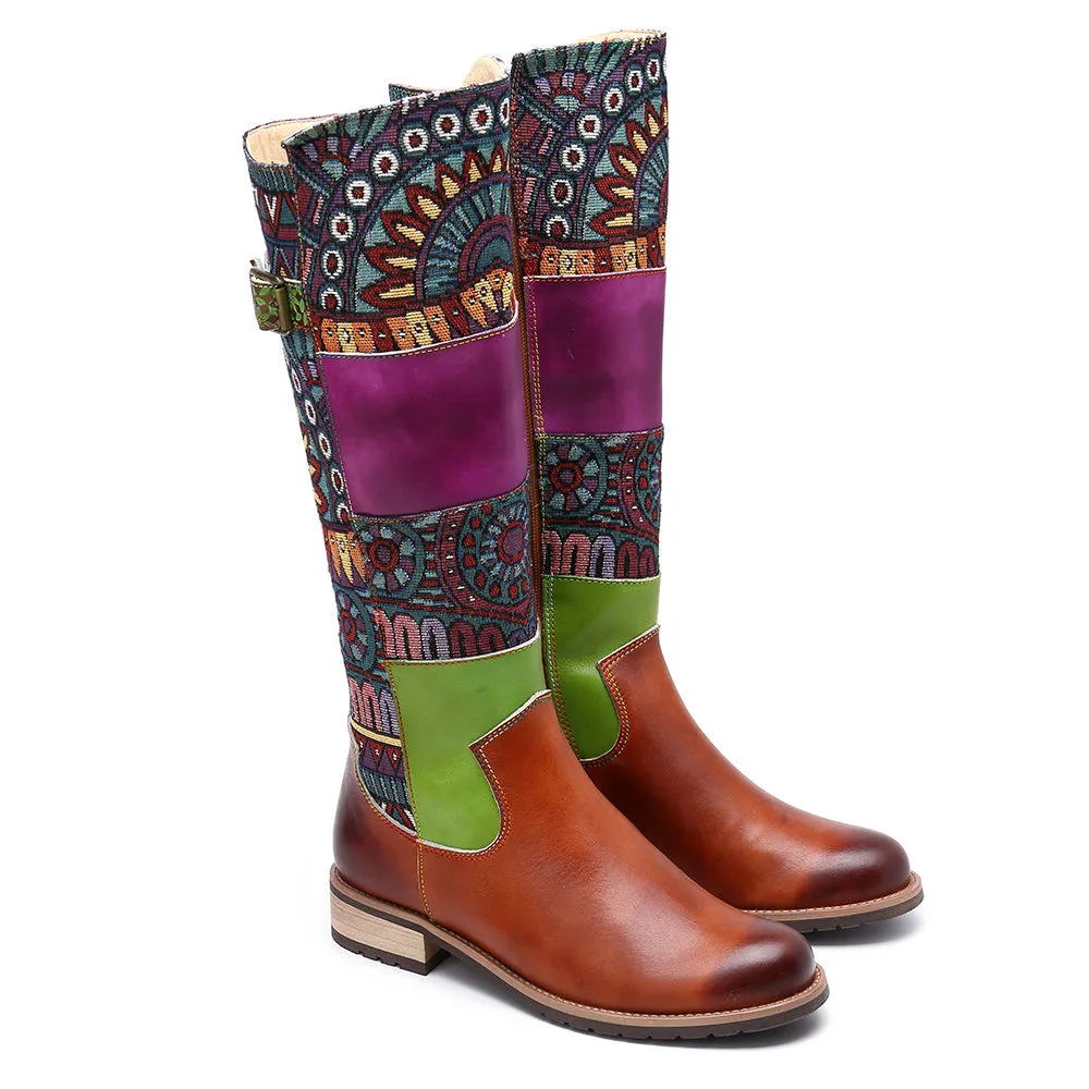 Zalor Patchwork Bohemian Retro Leather High Boots