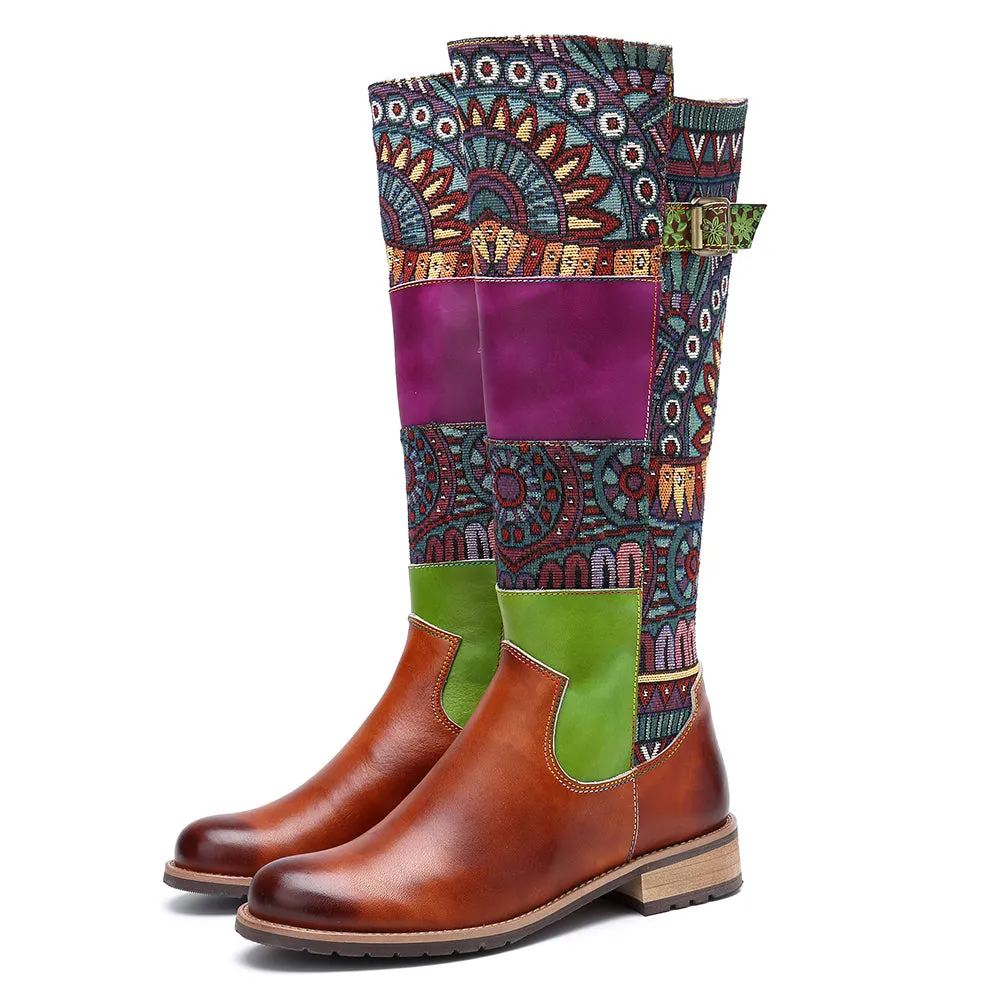 Zalor Patchwork Bohemian Retro Leather High Boots