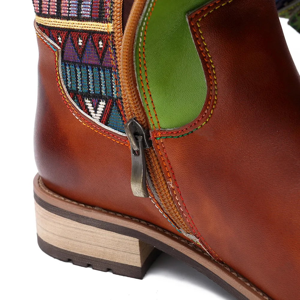 Zalor Patchwork Bohemian Retro Leather High Boots