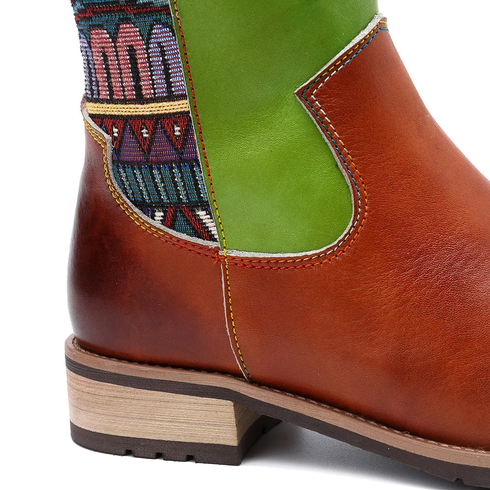 Zalor Patchwork Bohemian Retro Leather High Boots