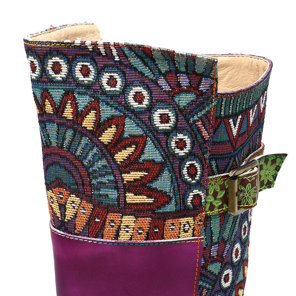 Zalor Patchwork Bohemian Retro Leather High Boots