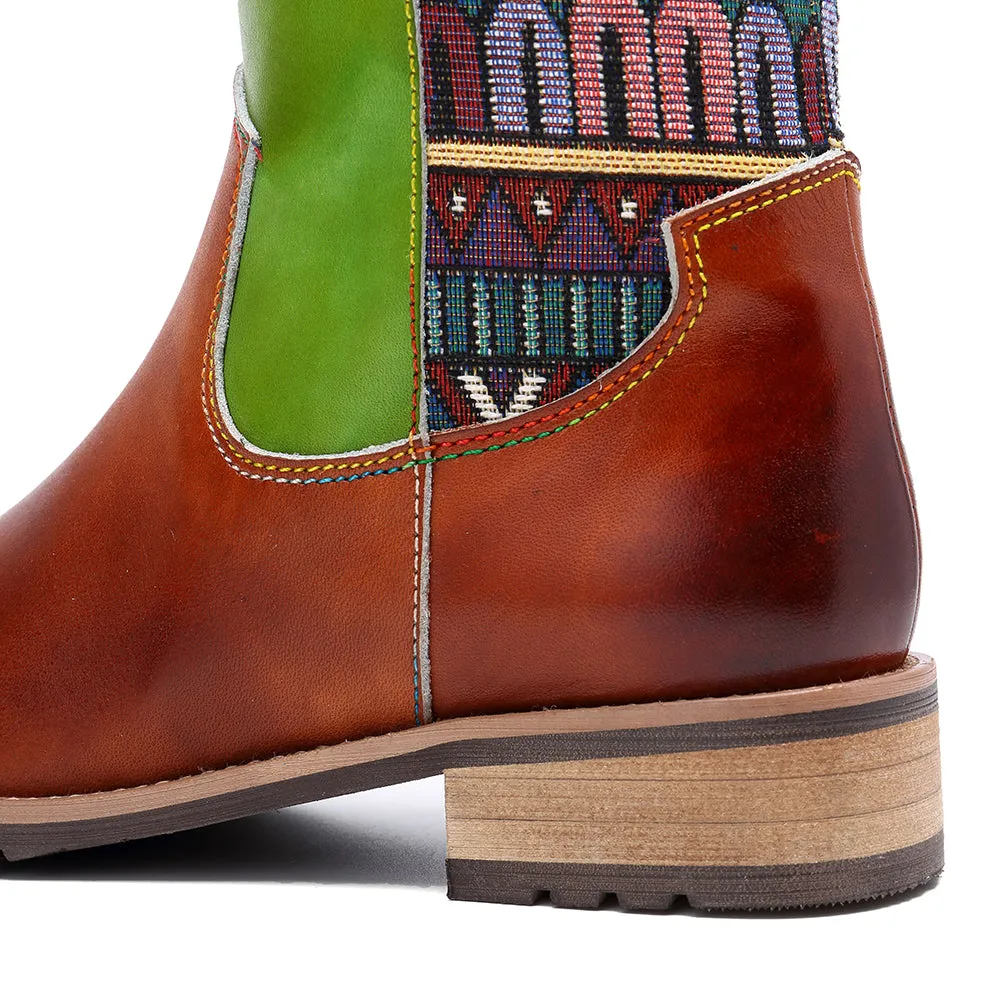 Zalor Patchwork Bohemian Retro Leather High Boots