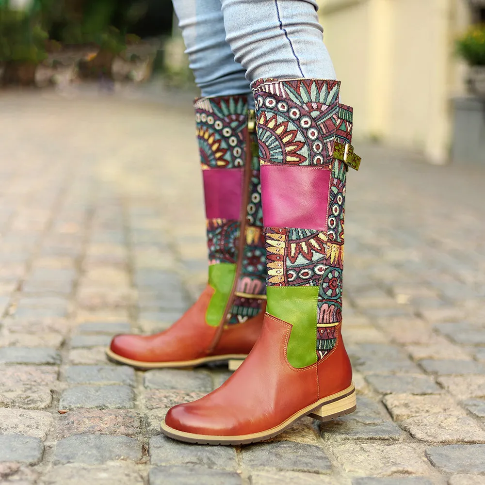Zalor Patchwork Bohemian Retro Leather High Boots