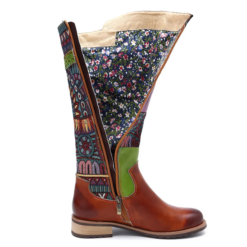Zalor Patchwork Bohemian Retro Leather High Boots