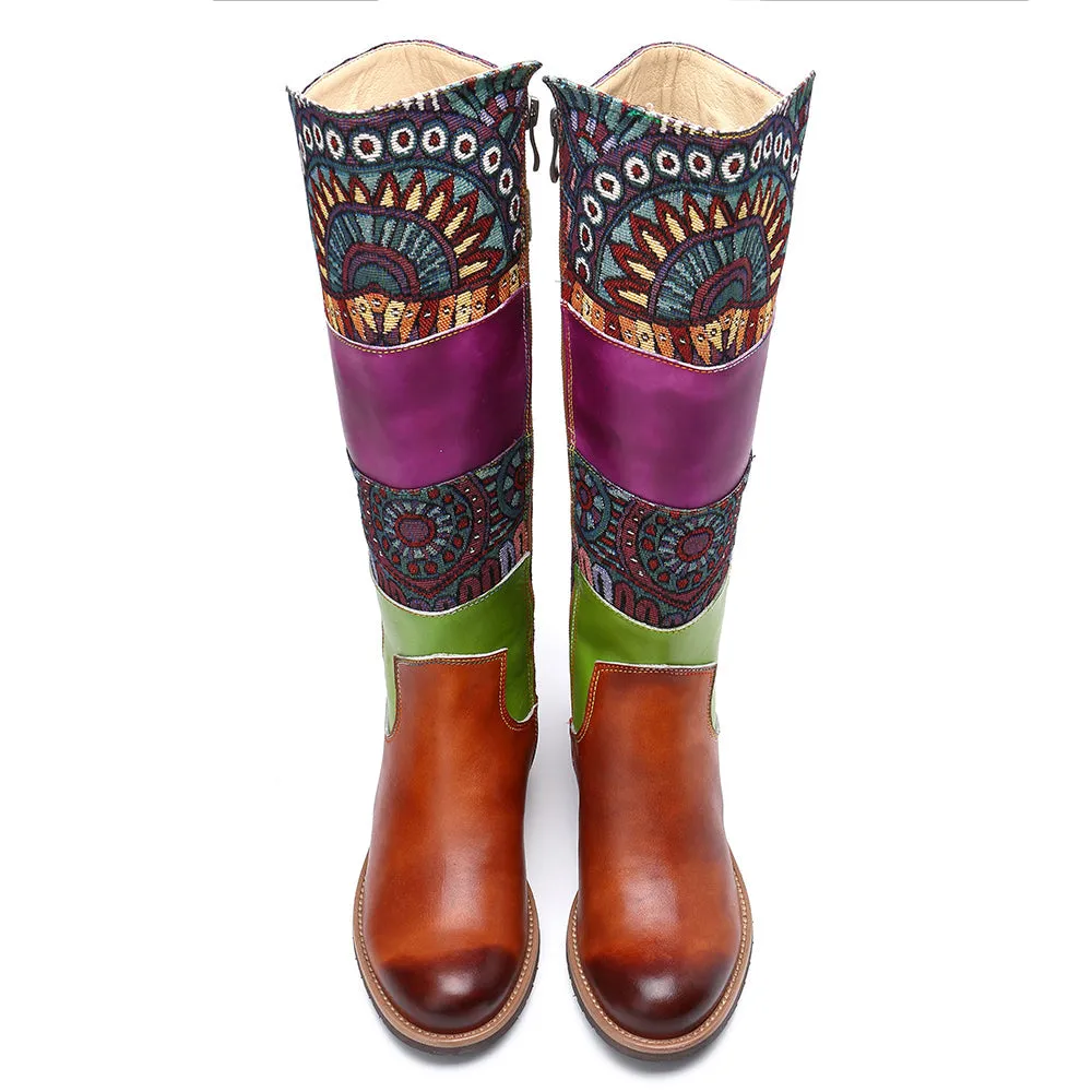 Zalor Patchwork Bohemian Retro Leather High Boots