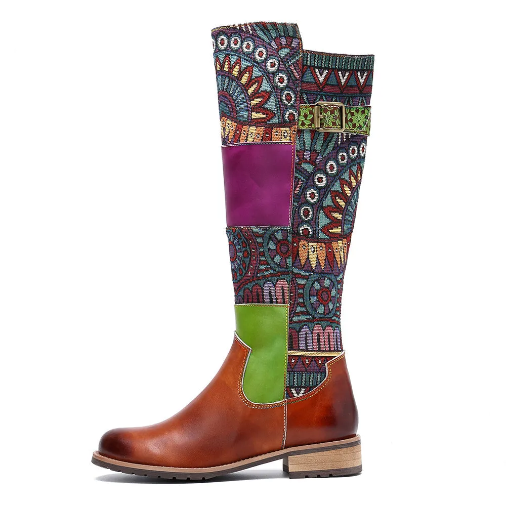 Zalor Patchwork Bohemian Retro Leather High Boots