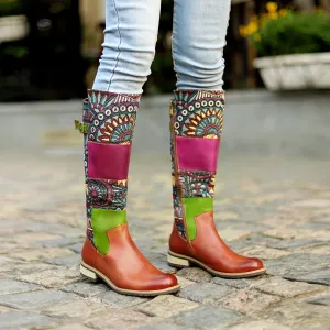 Zalor Patchwork Bohemian Retro Leather High Boots