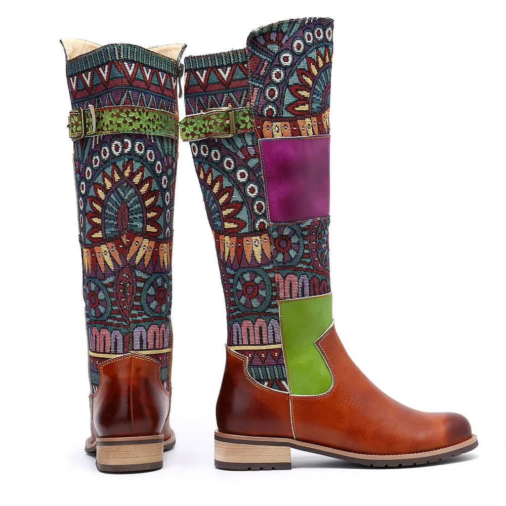 Zalor Patchwork Bohemian Retro Leather High Boots