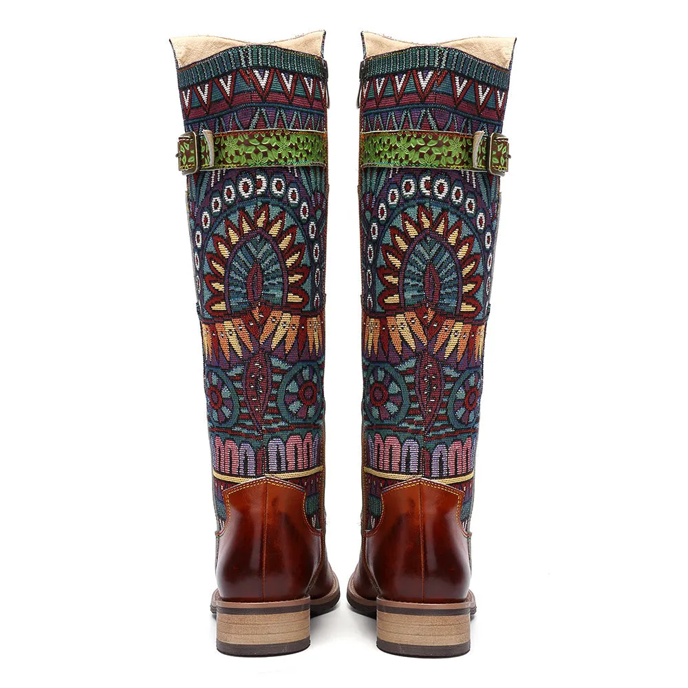 Zalor Patchwork Bohemian Retro Leather High Boots