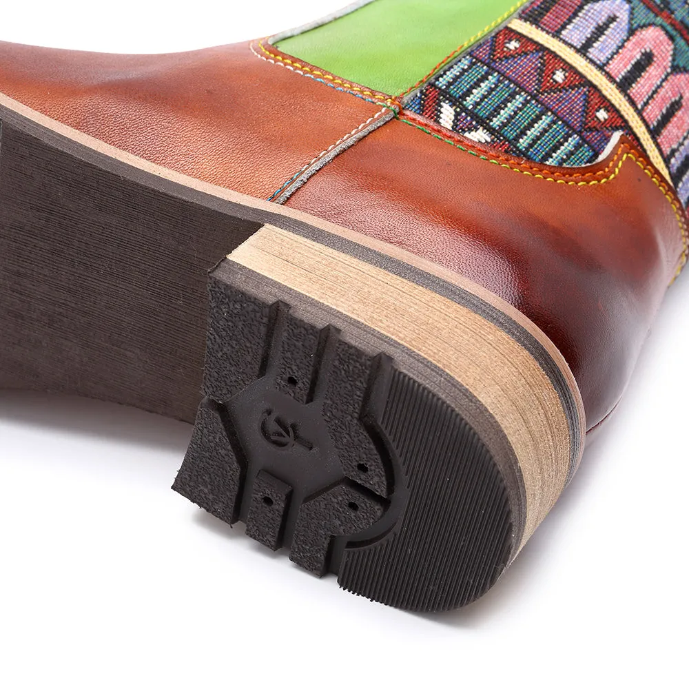 Zalor Patchwork Bohemian Retro Leather High Boots