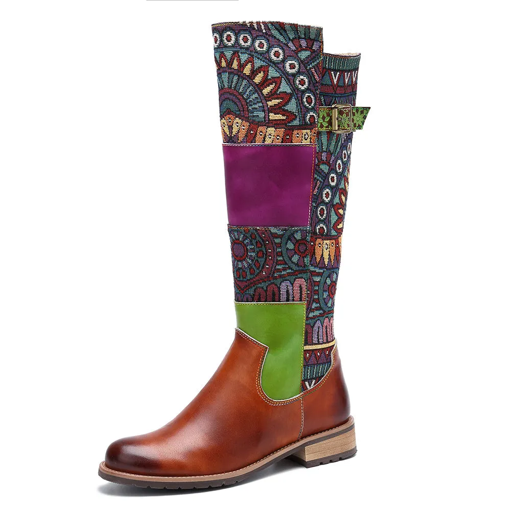 Zalor Patchwork Bohemian Retro Leather High Boots
