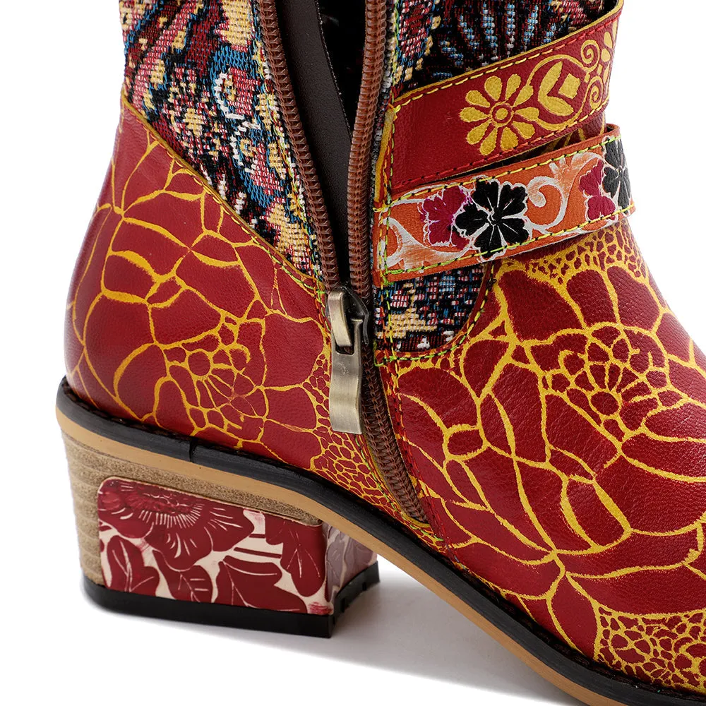 Zalor Patchwork Bohemian Vintage Leather Knee High Boots