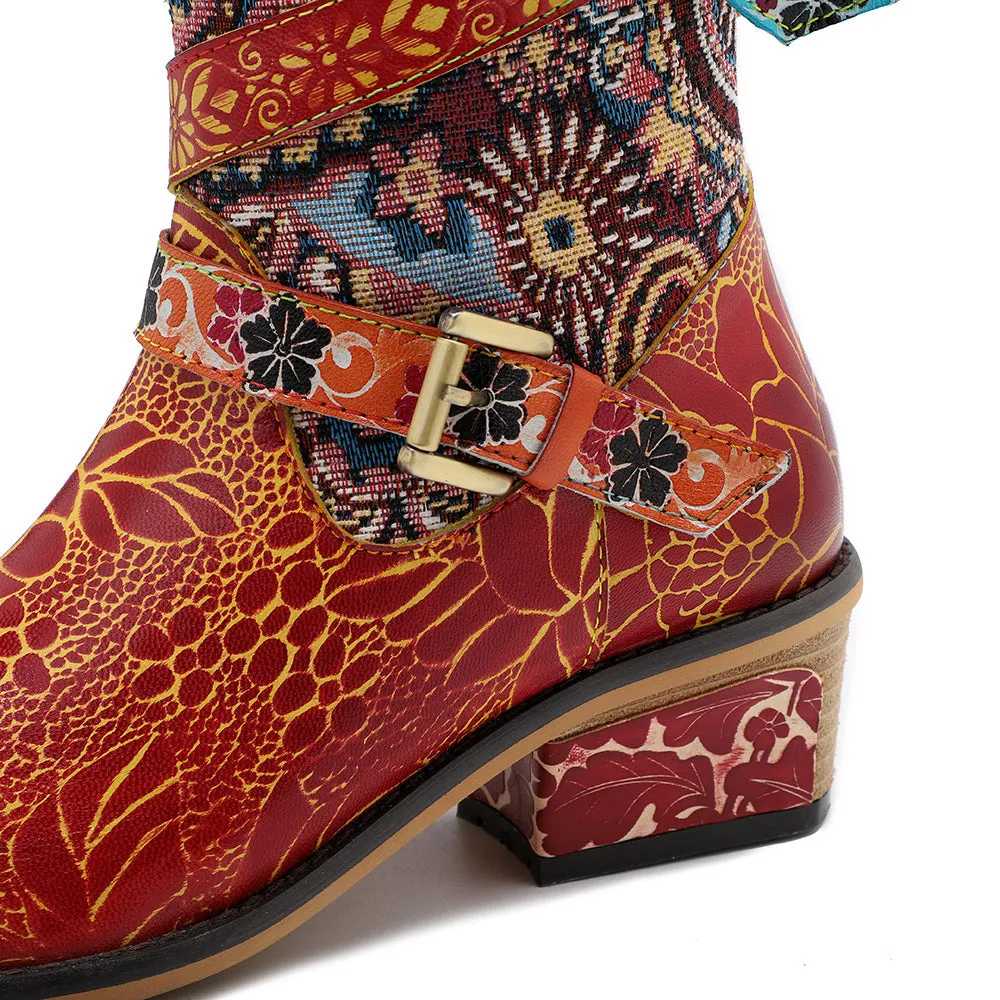 Zalor Patchwork Bohemian Vintage Leather Knee High Boots