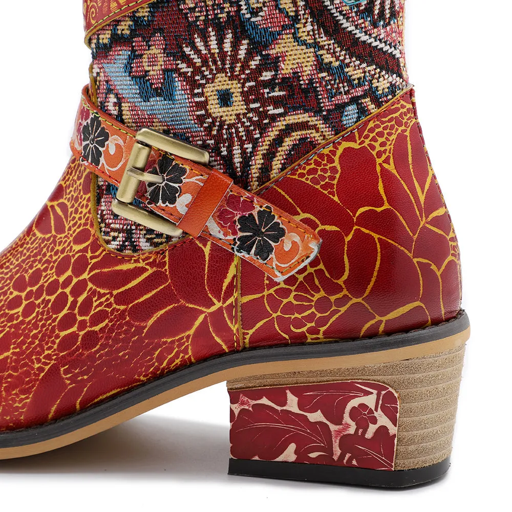 Zalor Patchwork Bohemian Vintage Leather Knee High Boots
