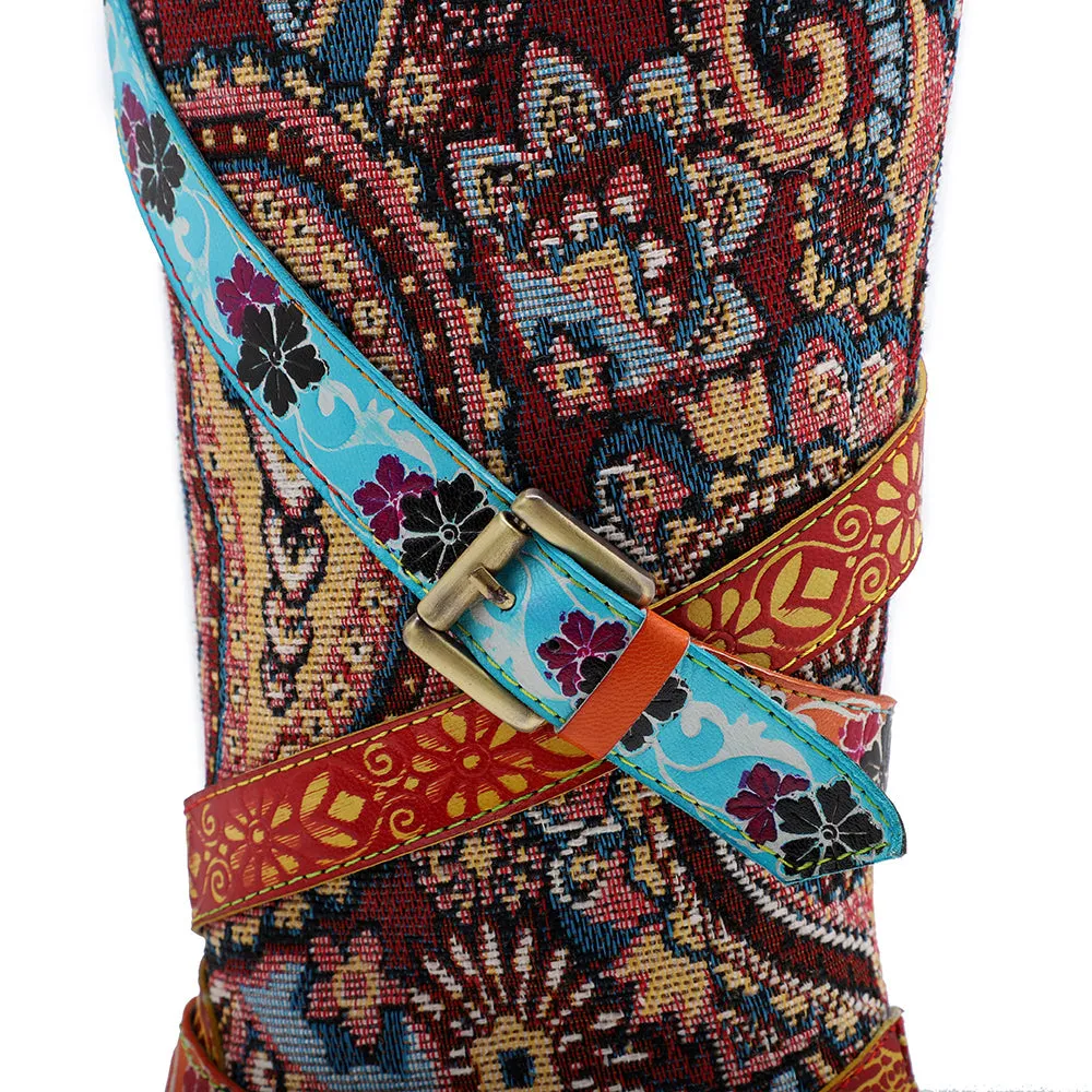 Zalor Patchwork Bohemian Vintage Leather Knee High Boots