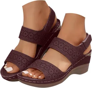 ZSpzx Orthopedic Sandals for Women,2025 Arch Support Wedge Flip Flops Slide Comfortable Open Toe Ankle Strap Summer Walking Hollow Out Outdoor Casual Slip on Beach Plantar Fasciitis Shoes