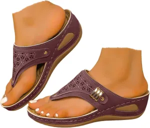 ZSpzx Orthopedic Sandals for Women,2025 Arch Support Wedge Flip Flops Slide Dressy Summer Comfortable Open Toe Womens Slip on Beach Boho Platform Outdoor Walking Shoes