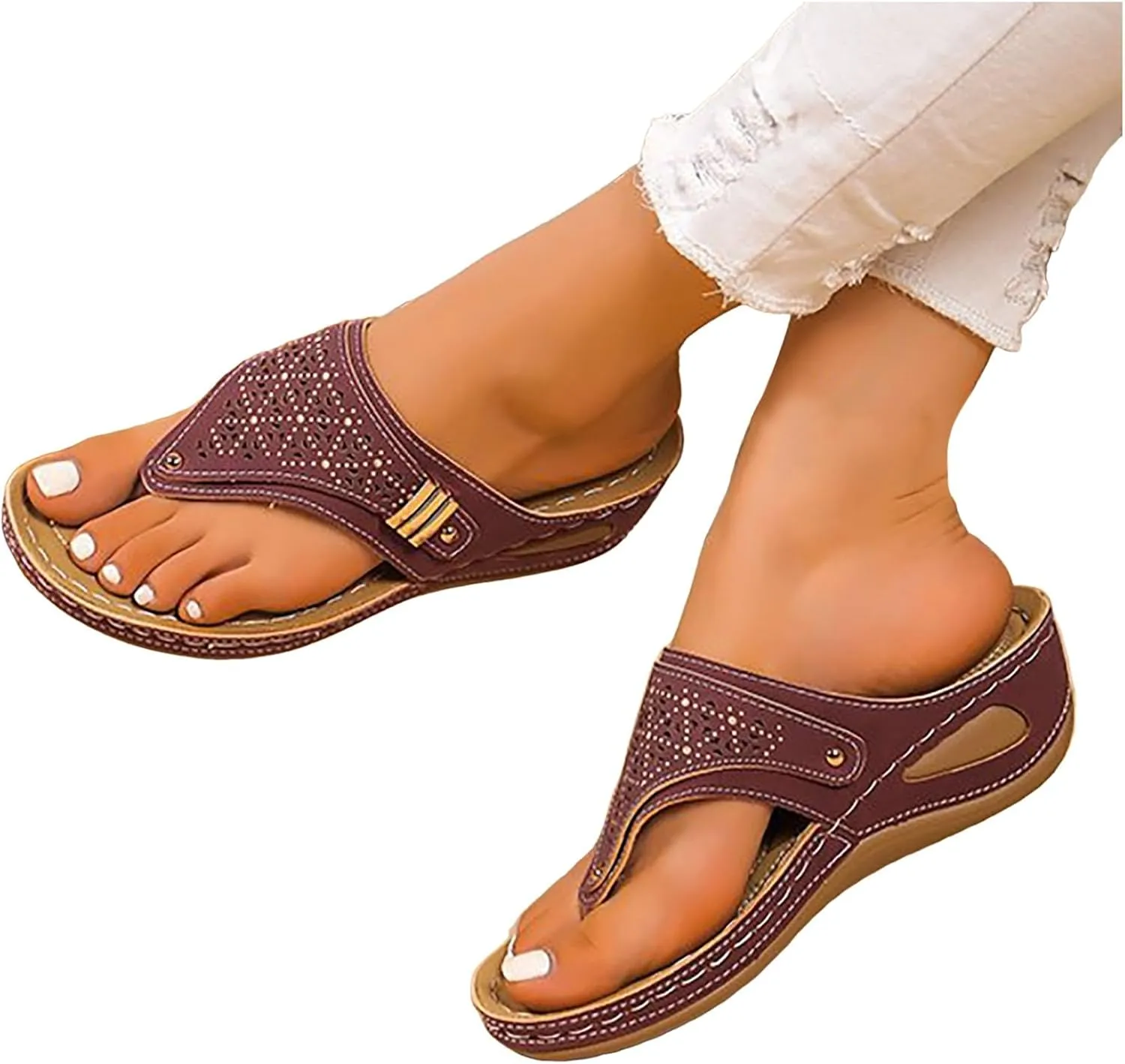ZSpzx Orthopedic Sandals for Women,2025 Arch Support Wedge Flip Flops Slide Dressy Summer Comfortable Open Toe Womens Slip on Beach Boho Platform Outdoor Walking Shoes