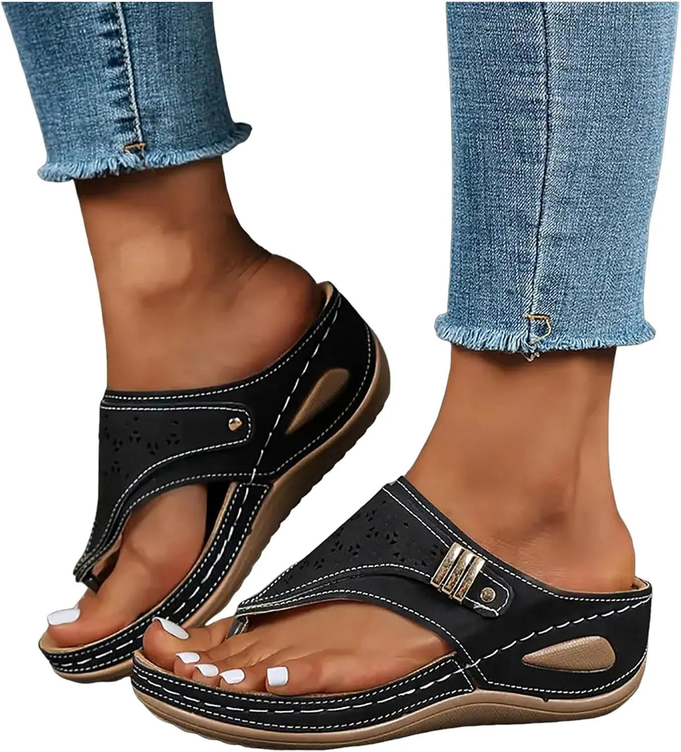 ZSpzx Orthopedic Sandals for Women,Women's Orthotic Dressy Summer 2025 Arch Support Flip Flops Womens Flat Open Toe Casual Slip on Sandals Beach Boho Sandals Comfortable Outdoor Walking Shoes