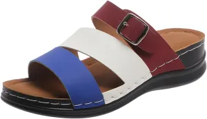 ZSpzx Wedge Sandals for Women Dressy Summer,Women's Slide Sandals,Comfortable Open Toe Crisscross Straps Slip on Slides Sandalias Slippers Memory Foam Plantar Fasciitis Walking Beach Shoes