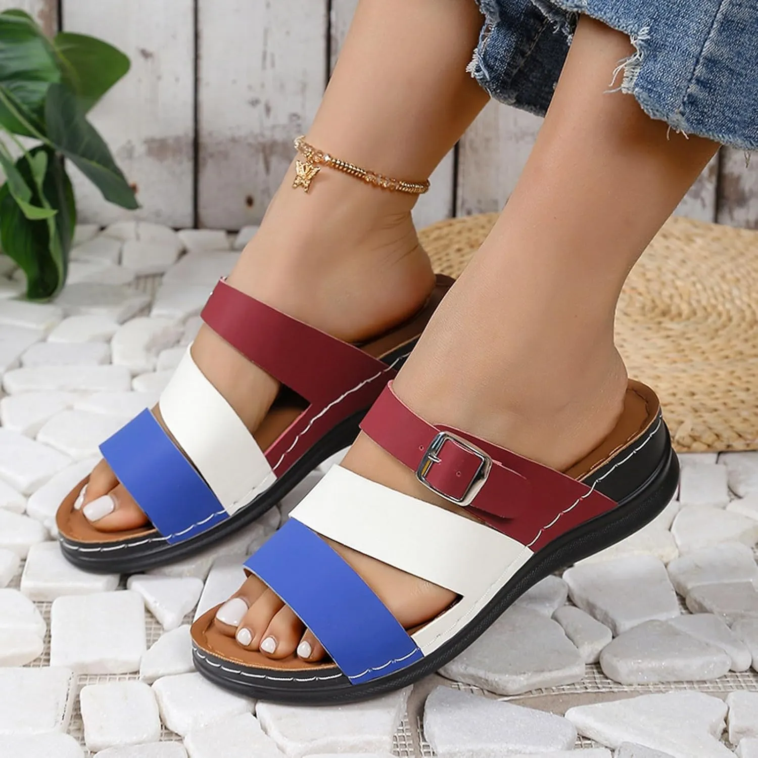 ZSpzx Wedge Sandals for Women Dressy Summer,Women's Slide Sandals,Comfortable Open Toe Crisscross Straps Slip on Slides Sandalias Slippers Memory Foam Plantar Fasciitis Walking Beach Shoes