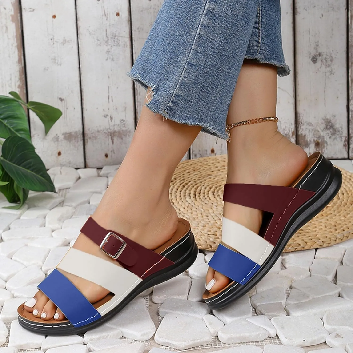 ZSpzx Wedge Sandals for Women Dressy Summer,Women's Slide Sandals,Comfortable Open Toe Crisscross Straps Slip on Slides Sandalias Slippers Memory Foam Plantar Fasciitis Walking Beach Shoes