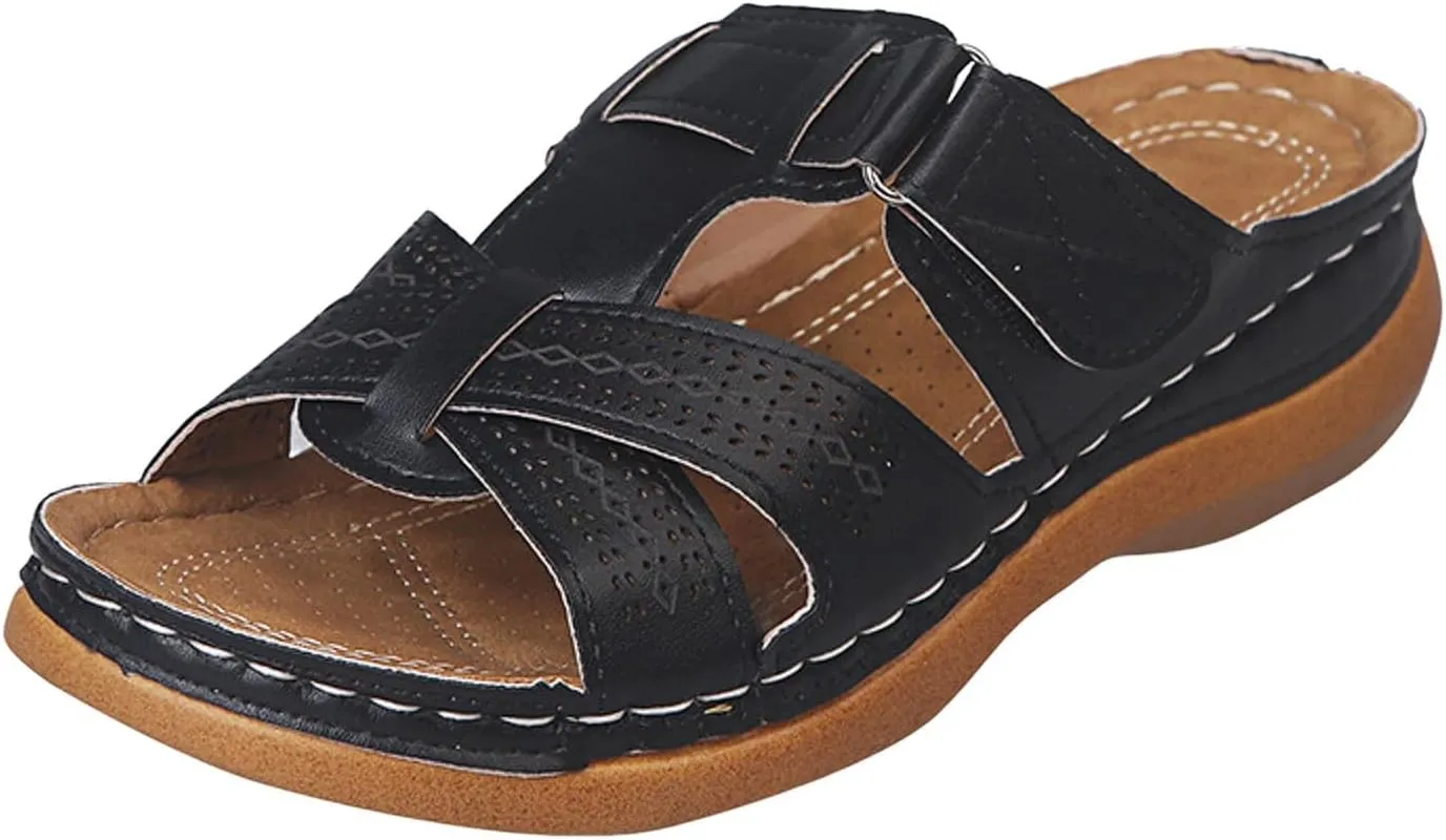 ZSpzx Women's Slide Sandals,Open Toe Crisscross Straps Slip on Wedge Sandals for Women Dressy Summer Comfortable Slides Sandalias Slippers Memory Foam Plantar Fasciitis Walking Beach Shoes