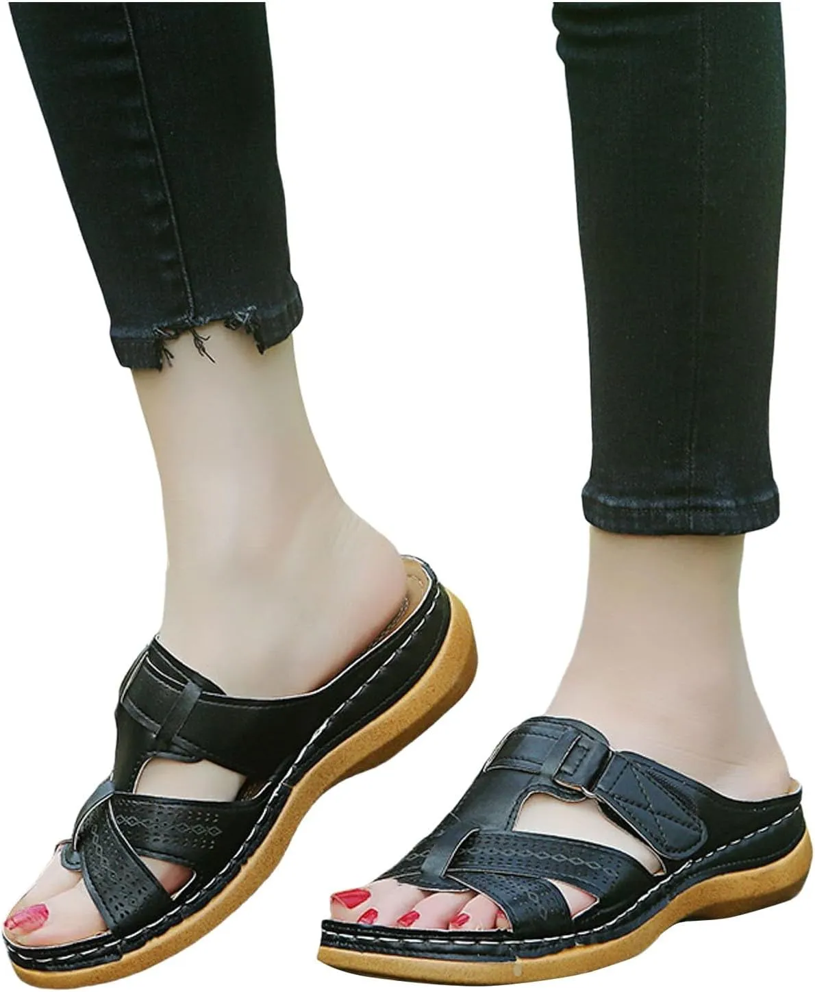 ZSpzx Women's Slide Sandals,Open Toe Crisscross Straps Slip on Wedge Sandals for Women Dressy Summer Comfortable Slides Sandalias Slippers Memory Foam Plantar Fasciitis Walking Beach Shoes