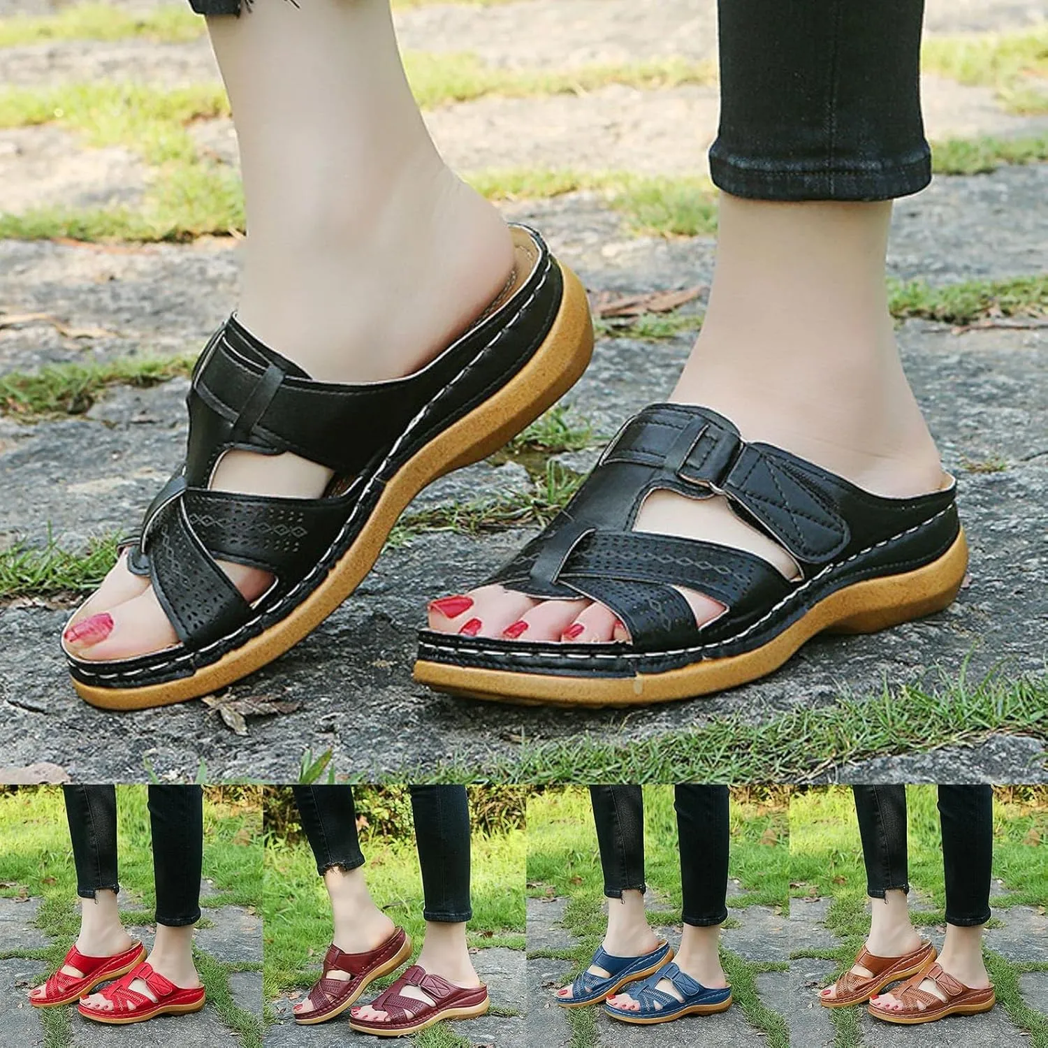 ZSpzx Women's Slide Sandals,Open Toe Crisscross Straps Slip on Wedge Sandals for Women Dressy Summer Comfortable Slides Sandalias Slippers Memory Foam Plantar Fasciitis Walking Beach Shoes